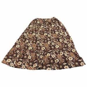 90s Vintage Rhythm Floral Paisley Maxi Skirt w Split Hem (Brown/Tan) Size 8